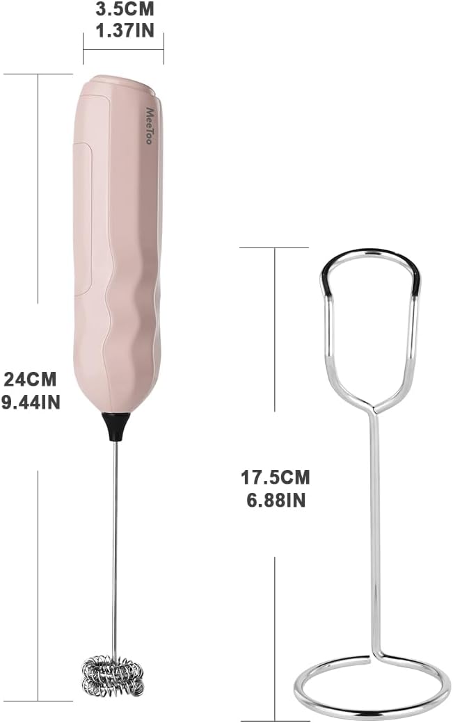 Ultra Fast Handheld Milk Frother Double Stainless Steel Whisk with Stand 2 Batteries for Matcha Coffee Bar Accessories Kitchen Gadgets Gift(Pink)