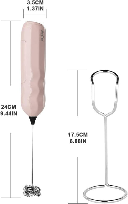 Ultra Fast Handheld Milk Frother Double Stainless Steel Whisk with Stand 2 Batteries for Matcha Coffee Bar Accessories Kitchen Gadgets Gift(Pink)