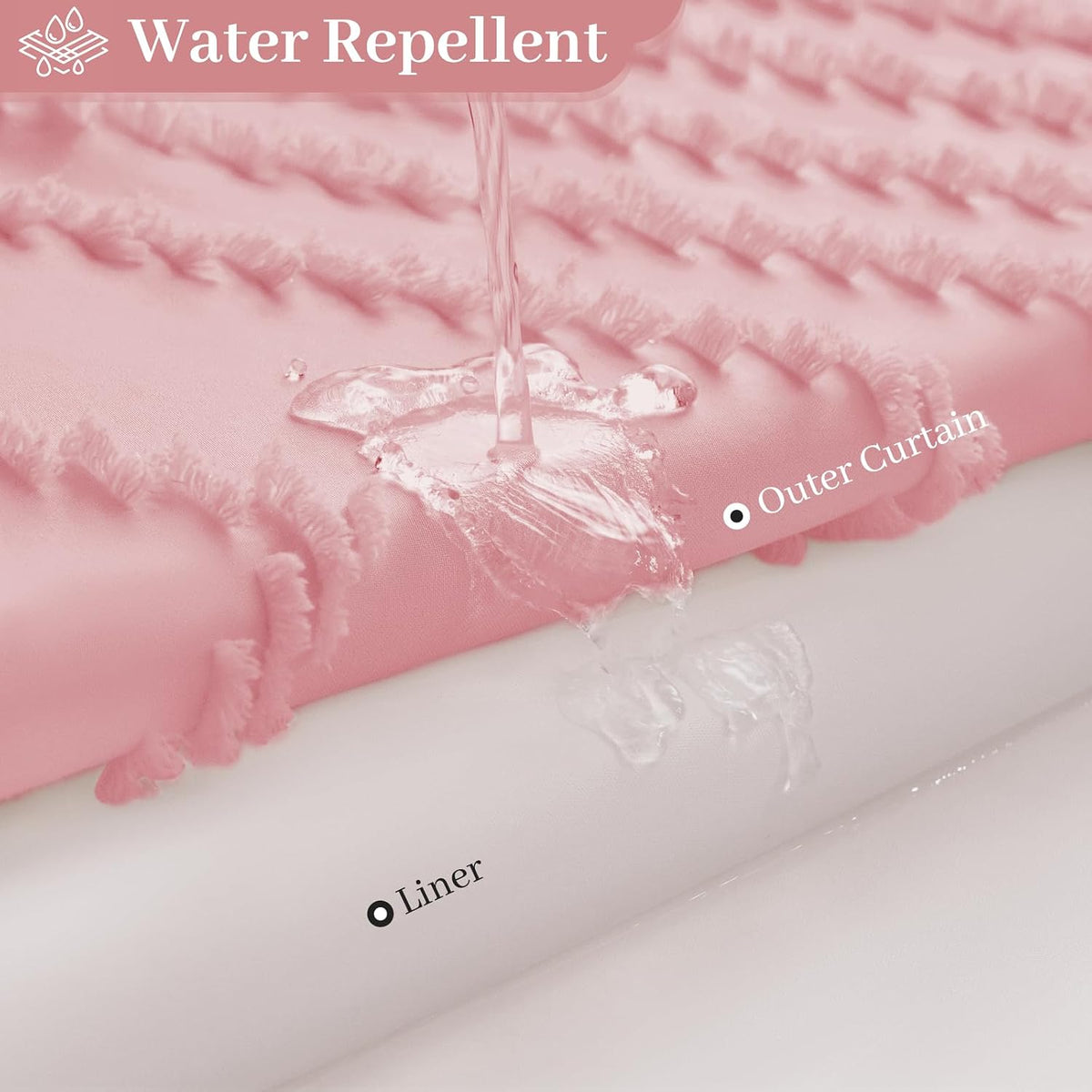 WONICY Ringless Tufted Chevron Shower Curtain with Liner, Pink, 71x74