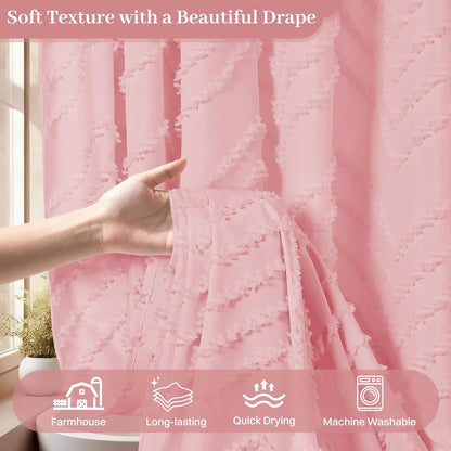 WONICY Ringless Tufted Chevron Shower Curtain with Liner, Pink, 71x74