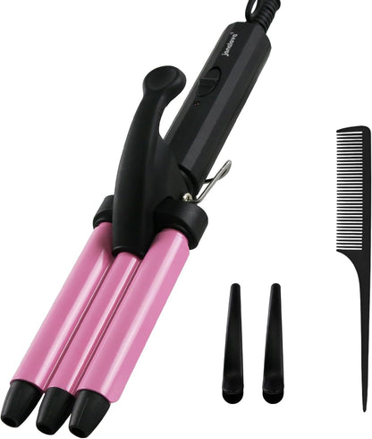 Mini Hair Crimper, 1/2 Inch Beach Waves Curling Iron, Hair Waver for Short & Medium with 3 Ceramic Barrels, Home and Travel Friendly Crimper Hair Tool, Dual Voltage, 392℉ Fast Heating