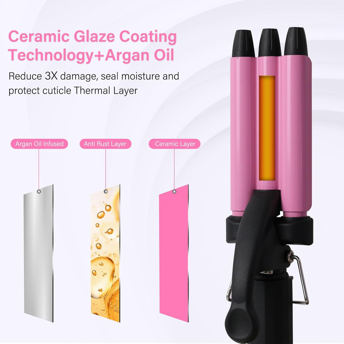 Mini Hair Crimper, 1/2 Inch Beach Waves Curling Iron, Hair Waver for Short & Medium with 3 Ceramic Barrels, Home and Travel Friendly Crimper Hair Tool, Dual Voltage, 392℉ Fast Heating