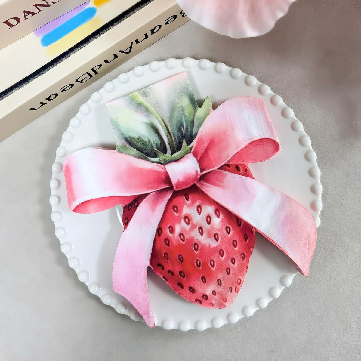 20Pcs Strawberry Paper Napkins - 2 Ply Strawberry Bow Shape Design Disposable Luncheon Napkin for Wedding, Girls Birthday Party and Tea Party - 6.3 x 5.9 In