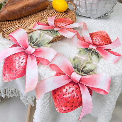 20Pcs Strawberry Paper Napkins - 2 Ply Strawberry Bow Shape Design Disposable Luncheon Napkin for Wedding, Girls Birthday Party and Tea Party - 6.3 x 5.9 In
