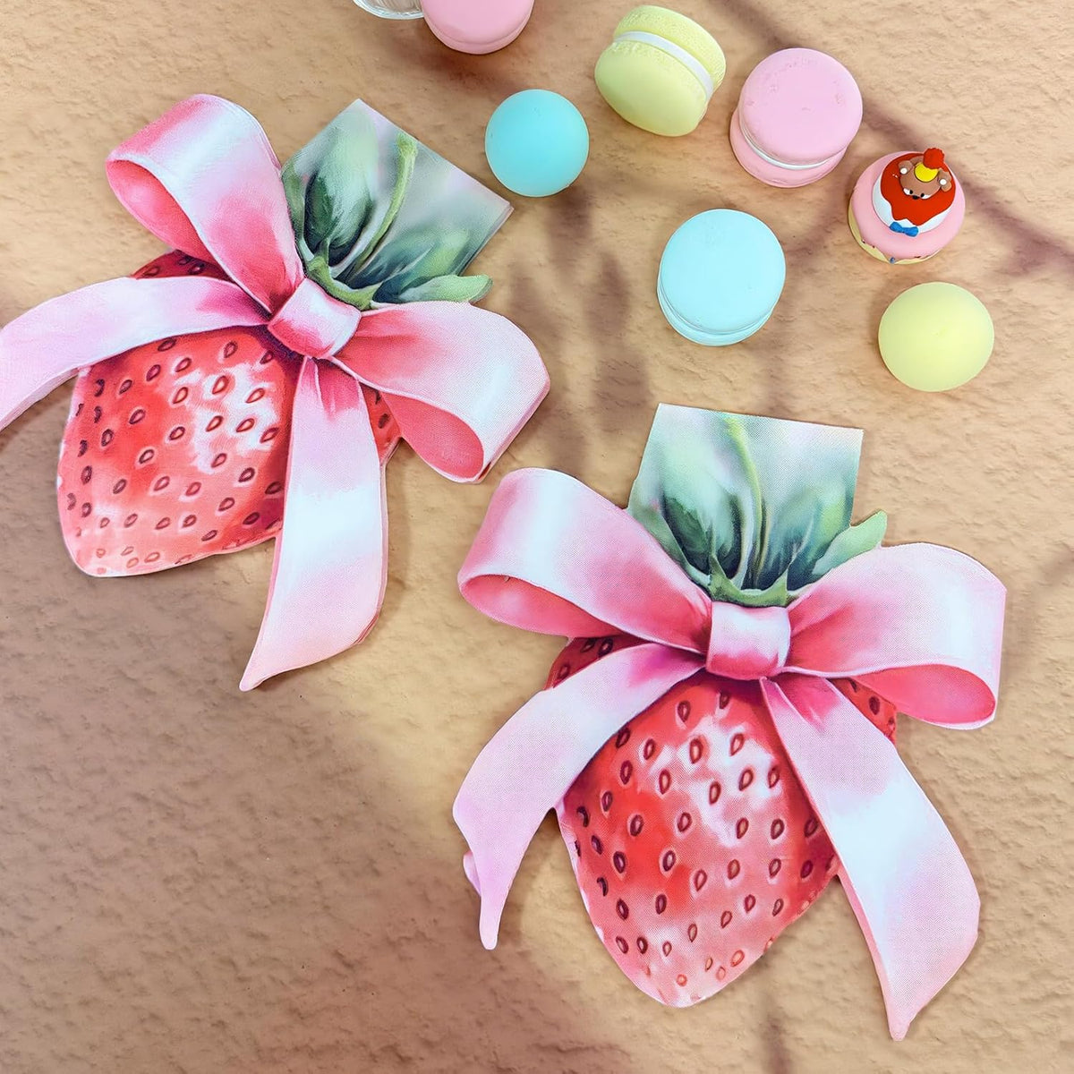 20Pcs Strawberry Paper Napkins - 2 Ply Strawberry Bow Shape Design Disposable Luncheon Napkin for Wedding, Girls Birthday Party and Tea Party - 6.3 x 5.9 In