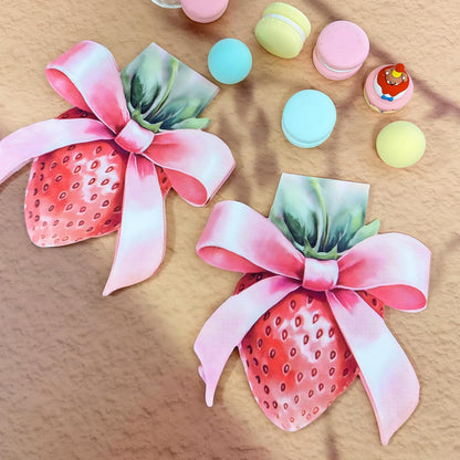 20Pcs Strawberry Paper Napkins - 2 Ply Strawberry Bow Shape Design Disposable Luncheon Napkin for Wedding, Girls Birthday Party and Tea Party - 6.3 x 5.9 In