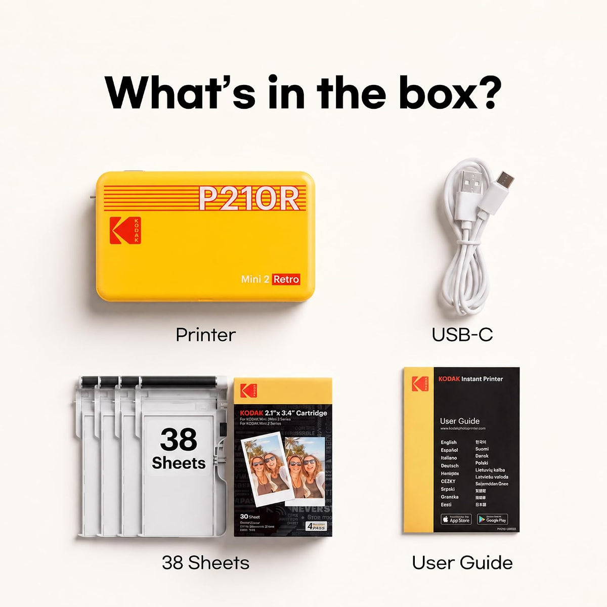 Mini 2 Retro 2x3 Portable Photo Printer, 4PASS, 38 Sheets, White