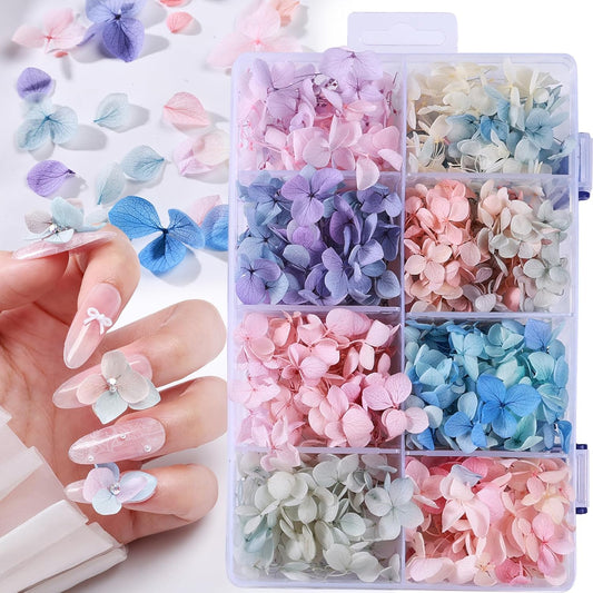 Nail Art Dried Pressed Flowers 1 Box 8 Colors 3D Gradient Dry Flowers for Nails Stickers Pink Blue Purple Real Natural Dry Flower for Nail Art Designs Decorations for DIY Manicure & Resin Crafts