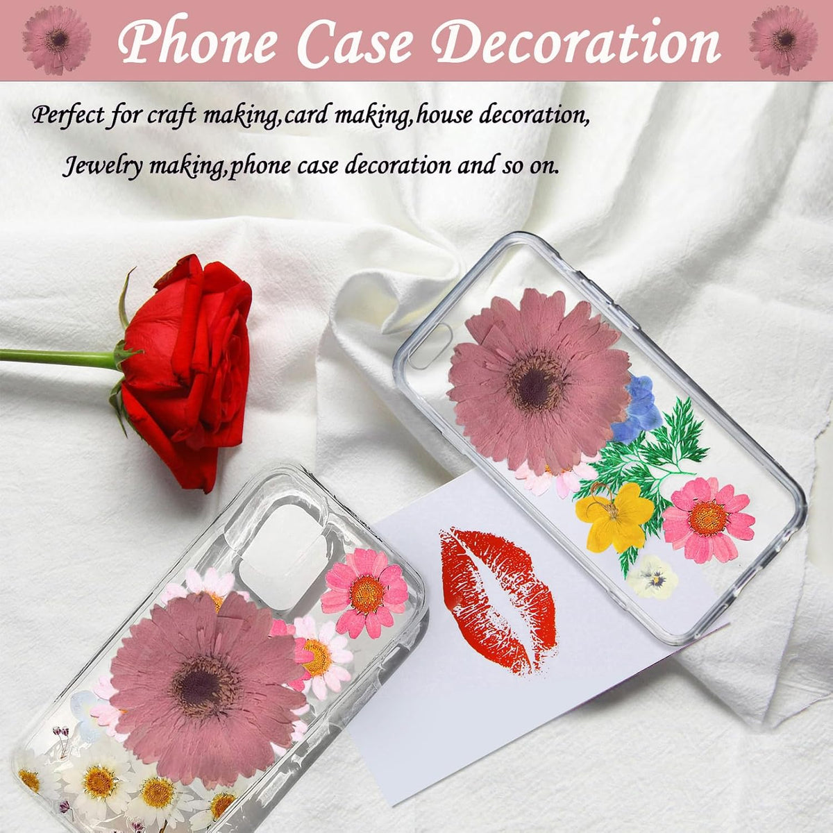Pink Large Size Dried Sunflowers for Resin Crafts Embellishment, Natural Pressed African Daisy, Gerbera Jamesonii for DIY Jewellery Candle Making Phone Case Home Wedding Decor (3.14-3.54IN)
