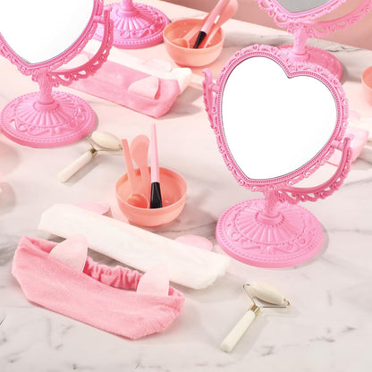 8 Set Spa Party Supplies for Women Spa Party Favors Bulk Include Heart Shaped Mirrors Jade Roller Face Mask Mixing Bowl with Stick Headbands Pink Birthday Gifts Sleepover Parties Supplies
