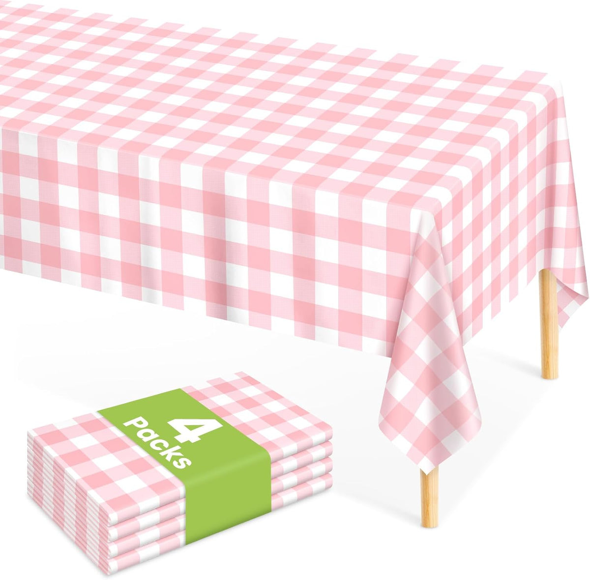 4 Pcs Pink Gingham Tablecloth 54×108in, Pink Checkered Table Cloth