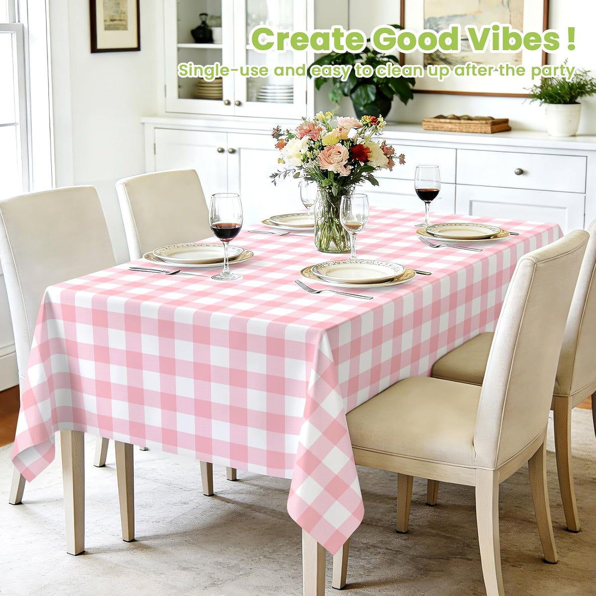 4 Pcs Pink Gingham Tablecloth 54×108in, Pink Checkered Table Cloth