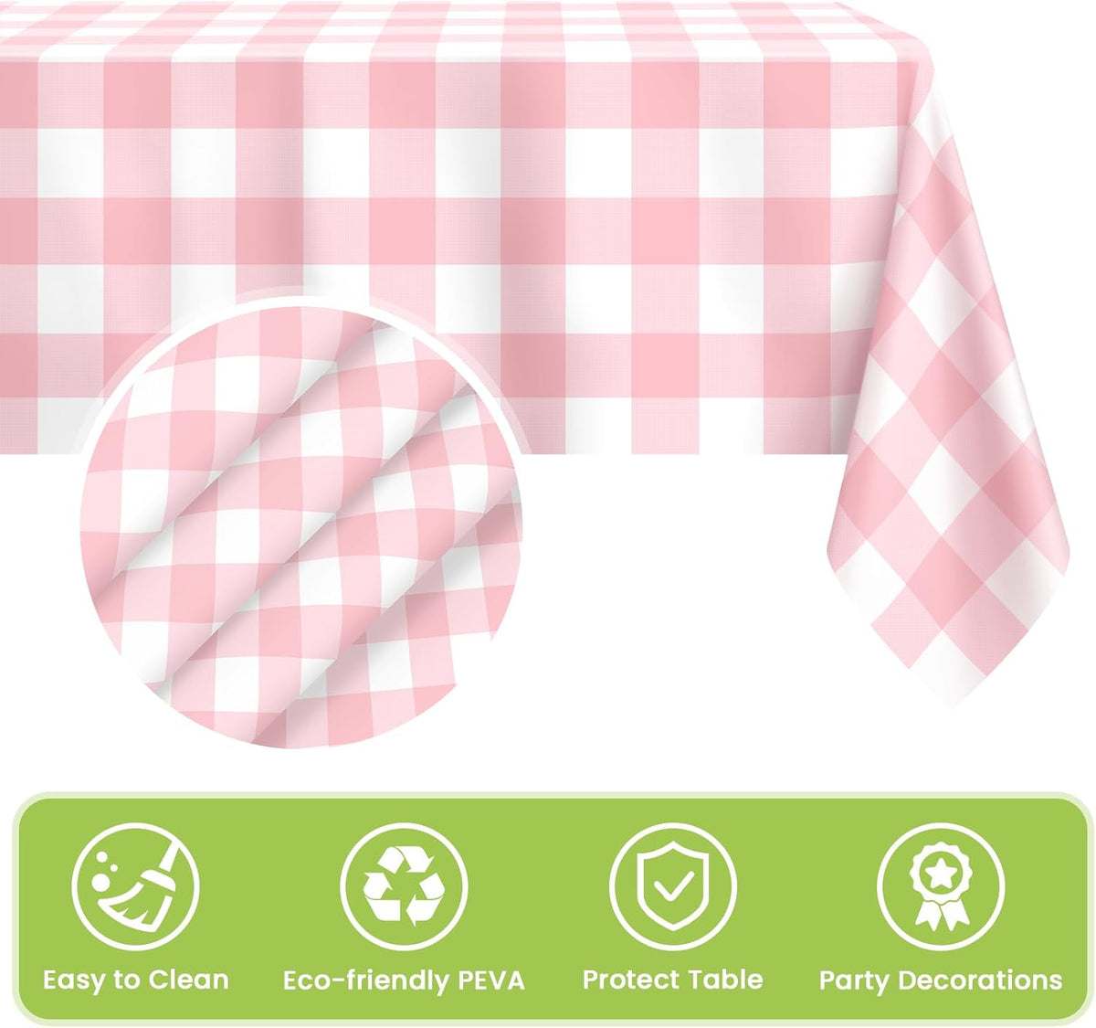 4 Pcs Pink Gingham Tablecloth 54×108in, Pink Checkered Table Cloth
