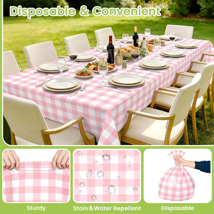 4 Pcs Pink Gingham Tablecloth 54×108in, Pink Checkered Table Cloth