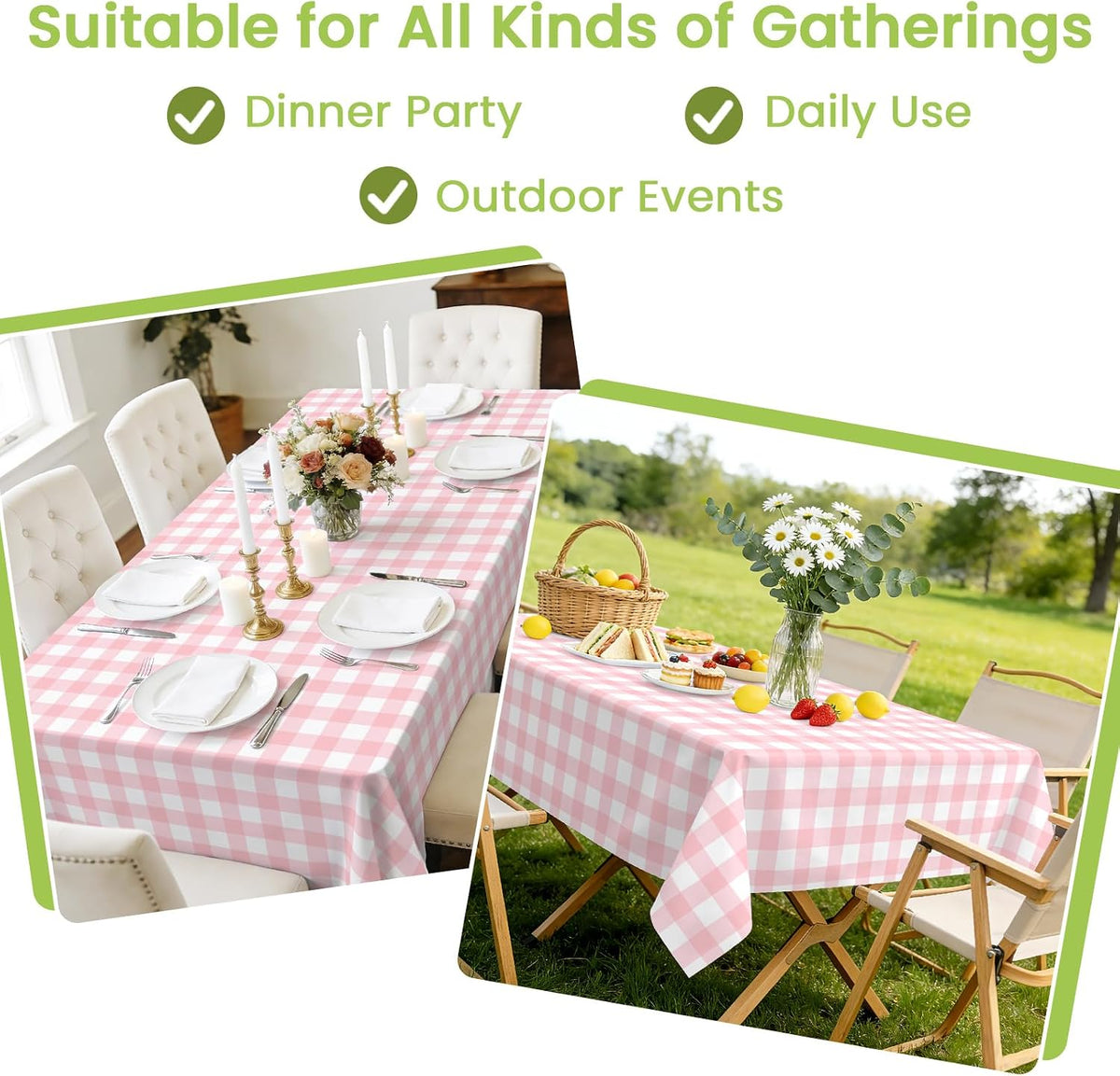 4 Pcs Pink Gingham Tablecloth 54×108in, Pink Checkered Table Cloth