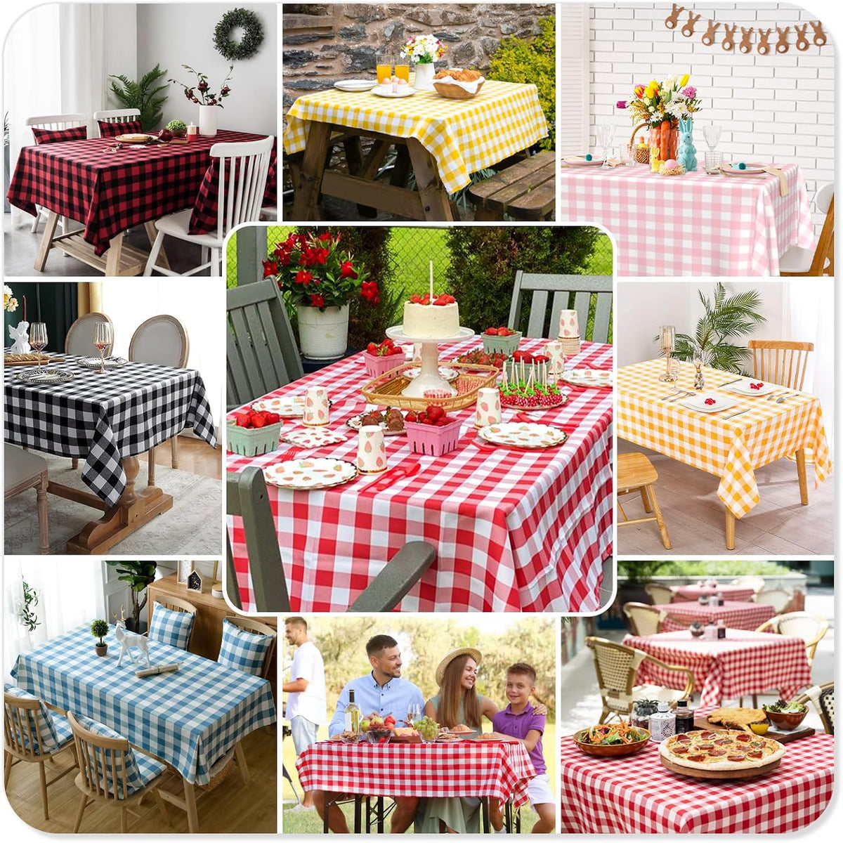 4 Pcs Pink Gingham Tablecloth 54×108in, Pink Checkered Table Cloth