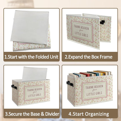 Pink Floral Girl Nursery Foldable Storage Bins Box with Handles, Thank Heaven for Little Girls Floral Collapsible Organizer Basket for Girl Nursery Room Bedroom Bathroom Clothes Books