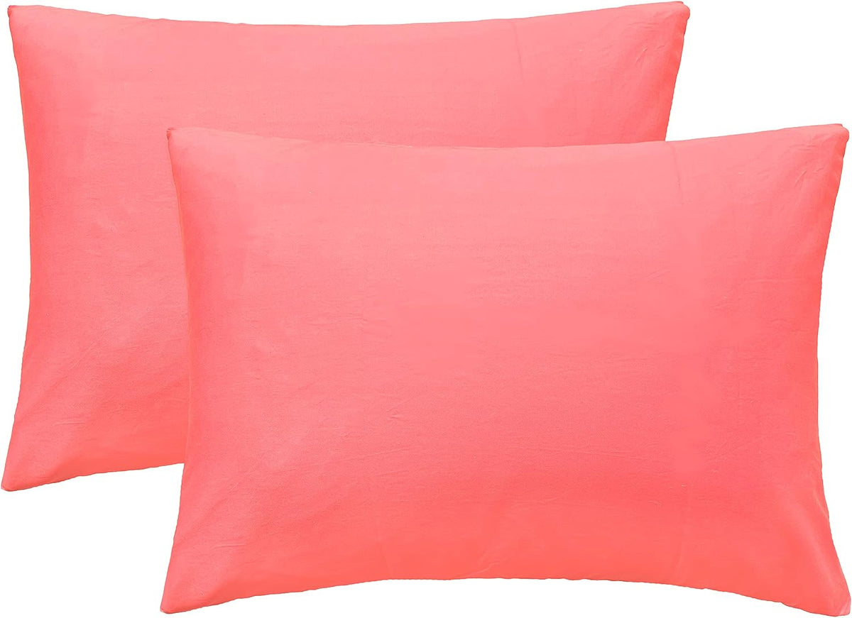 Soft 100% Egyptian Cotton Zipper Closure Pillowcases, Cozy and Lightweight Pillow Case, Set of 2, Coral Pink, Standard, 20" x 26"