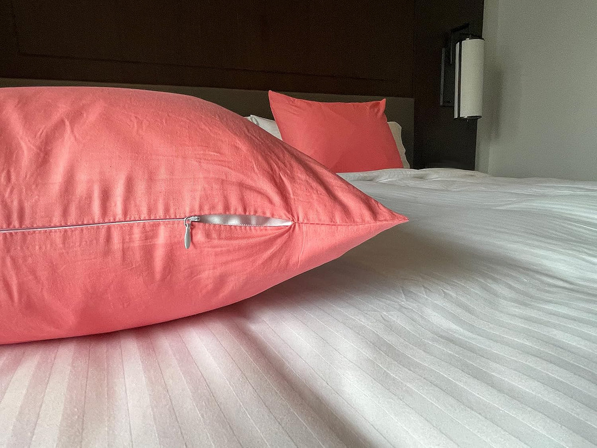 Soft 100% Egyptian Cotton Zipper Closure Pillowcases, Cozy and Lightweight Pillow Case, Set of 2, Coral Pink, Standard, 20" x 26"