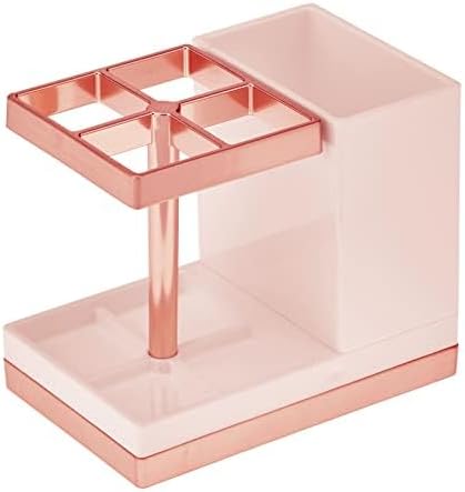 Plastic Toothbrush and Toothpaste Storage Organizer Holder - Home Decor for Bathroom Countertop - Holds Toiletries and Beauty Accessories - Lumiere Collection, Light Pink/Rose Gold