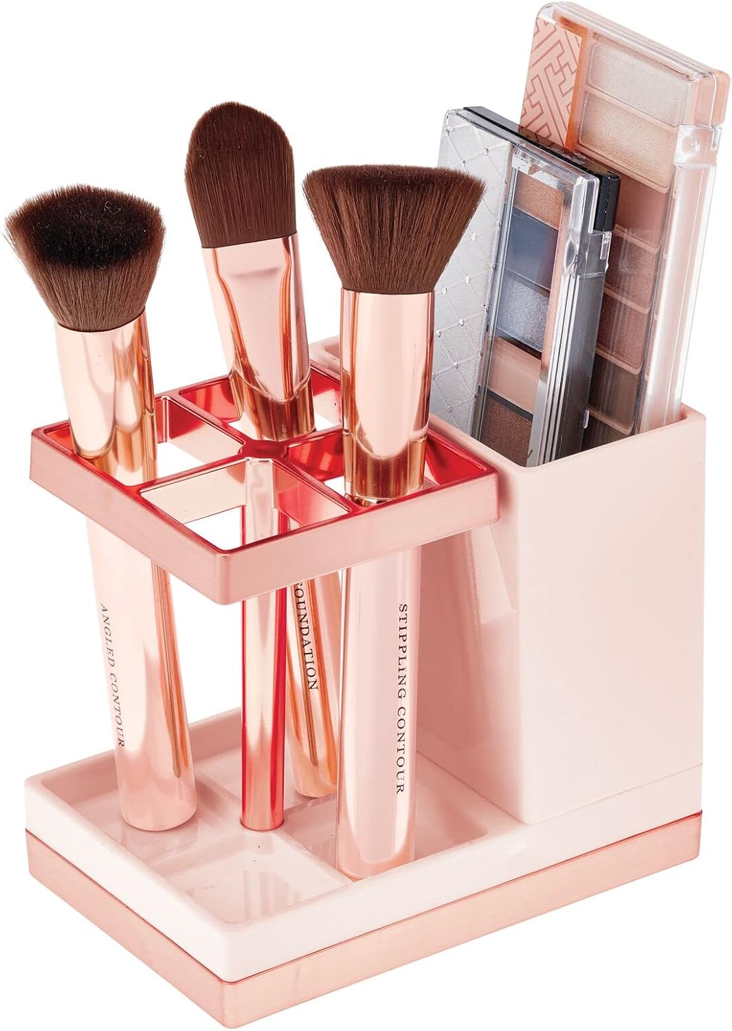 Plastic Toothbrush and Toothpaste Storage Organizer Holder - Home Decor for Bathroom Countertop - Holds Toiletries and Beauty Accessories - Lumiere Collection, Light Pink/Rose Gold