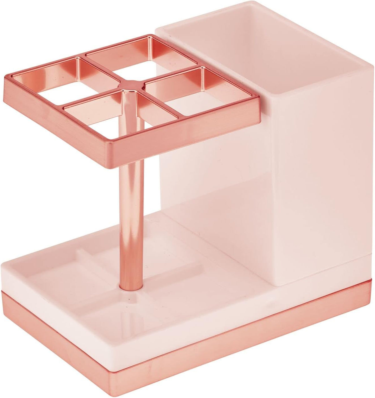Plastic Toothbrush and Toothpaste Storage Organizer Holder - Home Decor for Bathroom Countertop - Holds Toiletries and Beauty Accessories - Lumiere Collection, Light Pink/Rose Gold