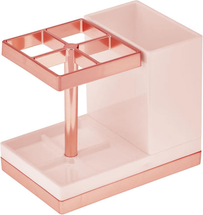 Plastic Toothbrush and Toothpaste Storage Organizer Holder - Home Decor for Bathroom Countertop - Holds Toiletries and Beauty Accessories - Lumiere Collection, Light Pink/Rose Gold