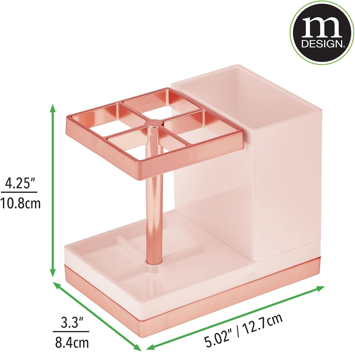 Plastic Toothbrush and Toothpaste Storage Organizer Holder - Home Decor for Bathroom Countertop - Holds Toiletries and Beauty Accessories - Lumiere Collection, Light Pink/Rose Gold