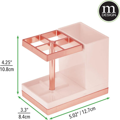 Plastic Toothbrush and Toothpaste Storage Organizer Holder - Home Decor for Bathroom Countertop - Holds Toiletries and Beauty Accessories - Lumiere Collection, Light Pink/Rose Gold