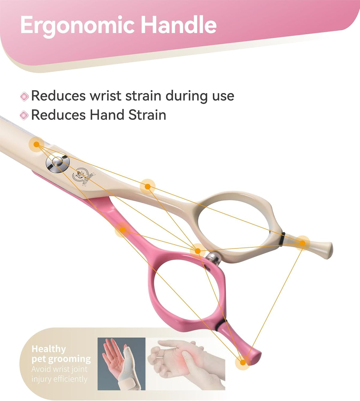 Curved Dog Grooming Scissors with Coating 440C Stainless Steel, 7 inch Professional Curved Shears Dog Grooming，25 Degree of Curved Blade，Pet Shears for Trimming Face and Paws, Pink & White