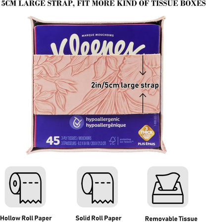 Tissue Box Holder Cover Square Tissue Cube Cover PU Leather Tissue Organizer with Bottom Belt for Bathroom, Tabletop, Kitchen, Night Stands, Office, Home, Car (1, RosyPink)