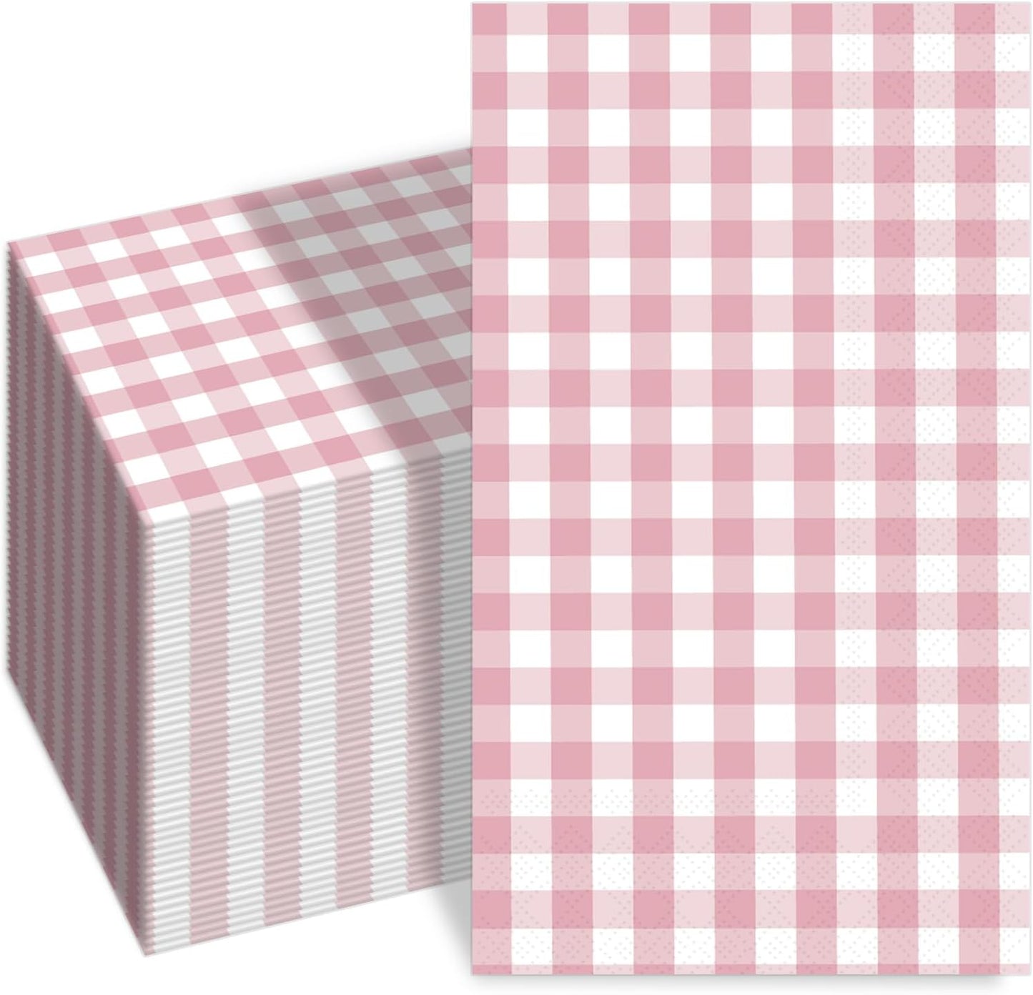 100 PCS Light Pink Gingham Napkins Disposable, 3 Ply Checkered Paper Napkins Pink Cocktail Napkins for Wedding Birthday Baby Shower Party Decoration