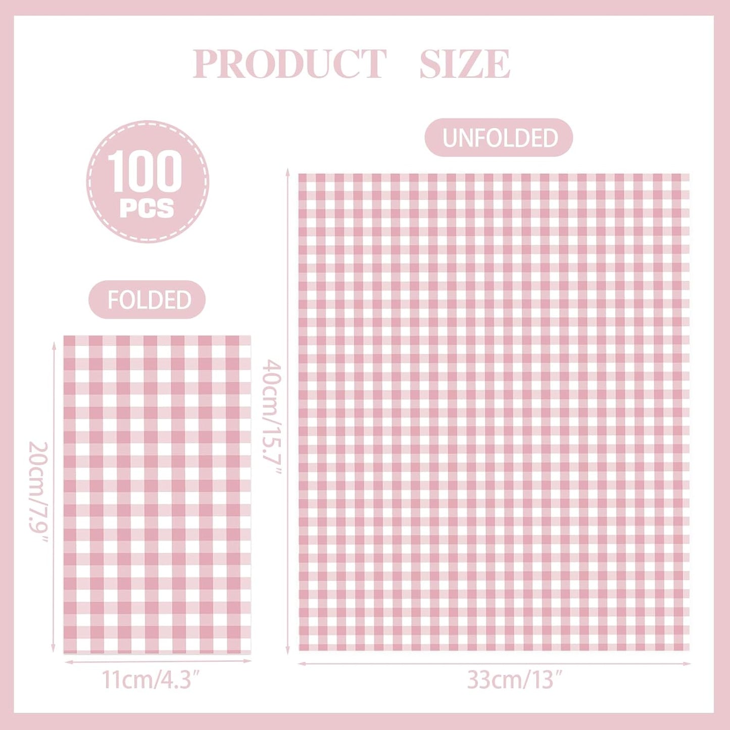 100 PCS Light Pink Gingham Napkins Disposable, 3 Ply Checkered Paper Napkins Pink Cocktail Napkins for Wedding Birthday Baby Shower Party Decoration