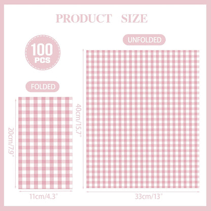 100 PCS Light Pink Gingham Napkins Disposable, 3 Ply Checkered Paper Napkins Pink Cocktail Napkins for Wedding Birthday Baby Shower Party Decoration