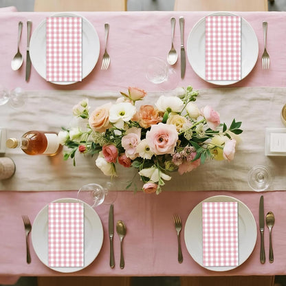 100 PCS Light Pink Gingham Napkins Disposable, 3 Ply Checkered Paper Napkins Pink Cocktail Napkins for Wedding Birthday Baby Shower Party Decoration