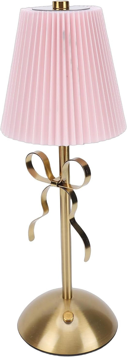 Cordless Table Lamp, 13 Inch Bow Table Lamp, Small Desk Lamp with Fabric Shade, Modern Decorative Bedside Light Small Princess Desk Lighting for Girls Room Princess Room Bedrooms