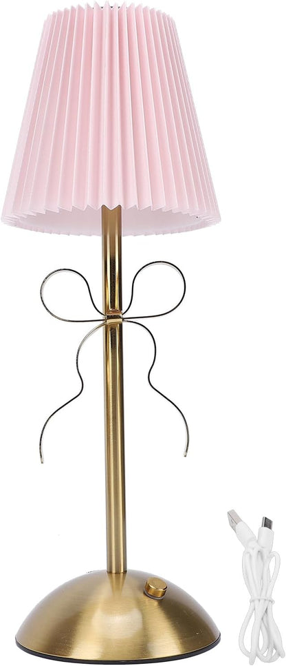 Cordless Table Lamp, 13 Inch Bow Table Lamp, Small Desk Lamp with Fabric Shade, Modern Decorative Bedside Light Small Princess Desk Lighting for Girls Room Princess Room Bedrooms