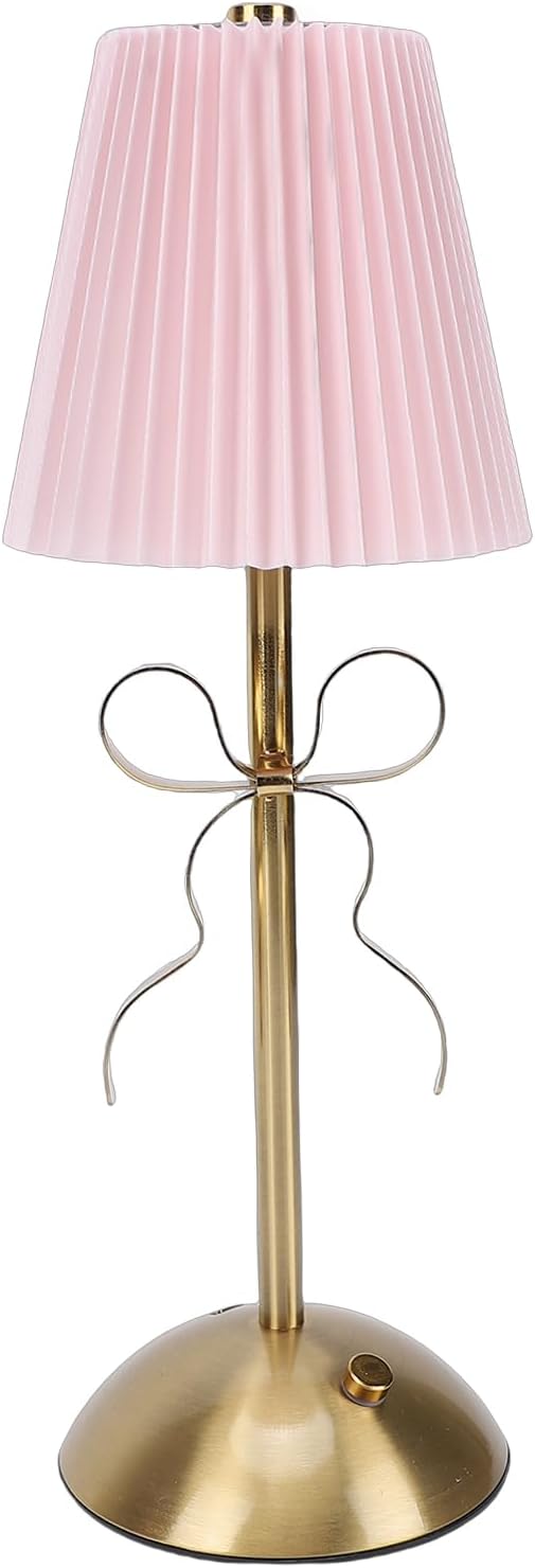 Cordless Table Lamp, 13 Inch Bow Table Lamp, Small Desk Lamp with Fabric Shade, Modern Decorative Bedside Light Small Princess Desk Lighting for Girls Room Princess Room Bedrooms