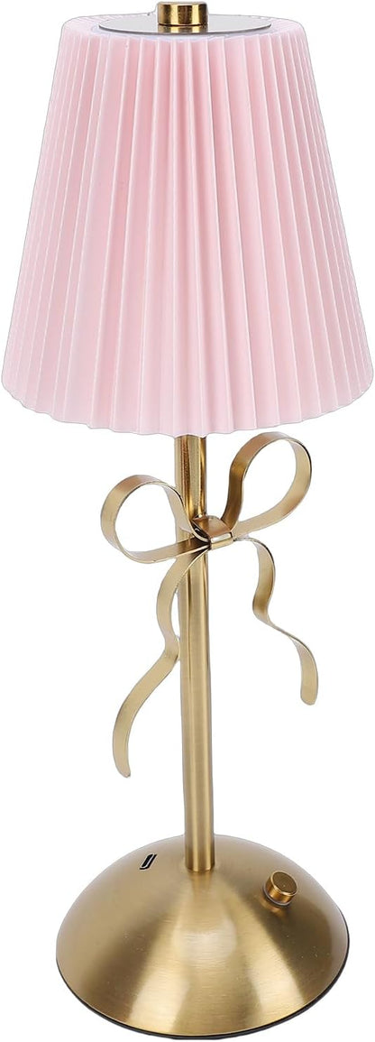 Cordless Table Lamp, 13 Inch Bow Table Lamp, Small Desk Lamp with Fabric Shade, Modern Decorative Bedside Light Small Princess Desk Lighting for Girls Room Princess Room Bedrooms