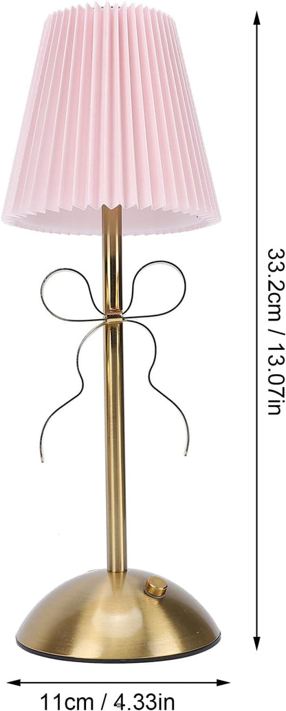 Cordless Table Lamp, 13 Inch Bow Table Lamp, Small Desk Lamp with Fabric Shade, Modern Decorative Bedside Light Small Princess Desk Lighting for Girls Room Princess Room Bedrooms