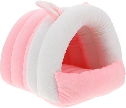 Hamster Nest and Small Animal Warm Bed House, Soft Cotton Pet Hideout, Size S Pink, Winter Resting Cave for Hamsters, Guinea Pigs, Rabbits, and Hedgehogs