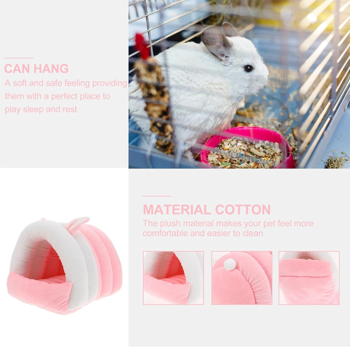 Hamster Nest and Small Animal Warm Bed House, Soft Cotton Pet Hideout, Size S Pink, Winter Resting Cave for Hamsters, Guinea Pigs, Rabbits, and Hedgehogs