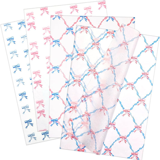 60 Sheets Gift Tissue Paper, Sweetheart Princess Bow Tissue Paper for Gift Bags Wrapping, Pastel Pink Blue Packaging Supplies for Girl's Birthday Baby Shower Wedding Decor Art Crafts,20x14in