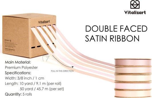 Ribbons for Crafts 3/8" x 50 Yd Satin Ribbon Double Face Gift Wrapping Silk Like Fabric Flower Bouquet Birthday Party Decorations Bridal Shower Wreath Hair Continuous Pink Nude Rose Tan