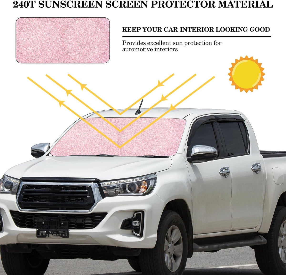 Windshield Sun Shade for Car Front Window Foldable UV Pink Sequins