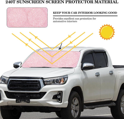 Windshield Sun Shade for Car Front Window Foldable UV Pink Sequins