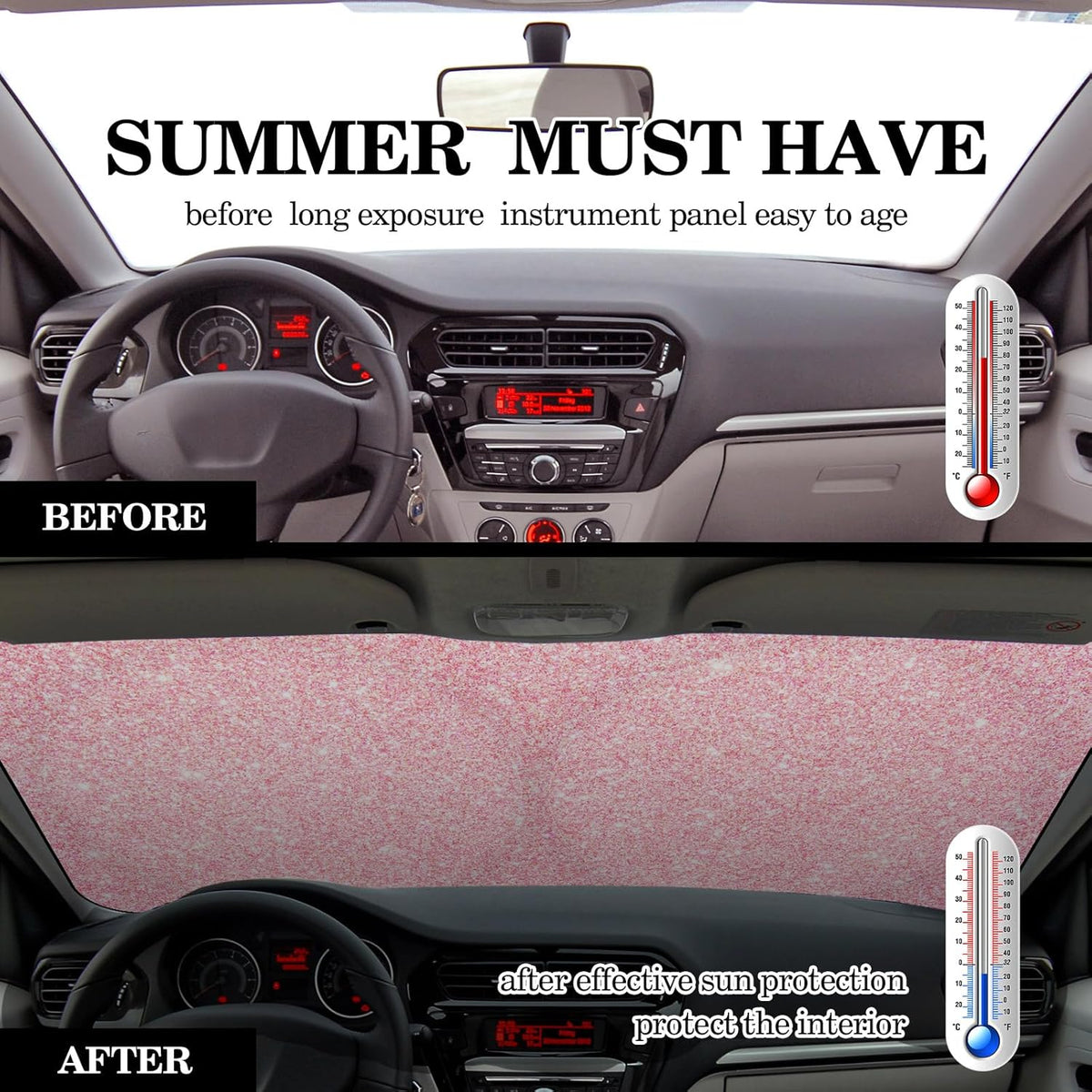 Windshield Sun Shade for Car Front Window Foldable UV Pink Sequins