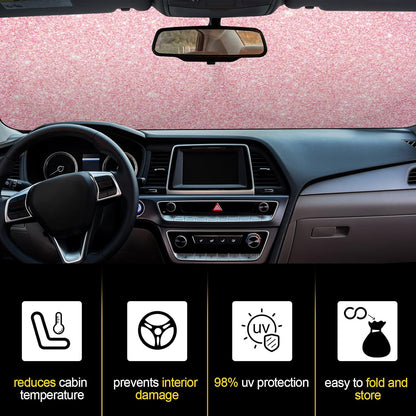 Windshield Sun Shade for Car Front Window Foldable UV Pink Sequins