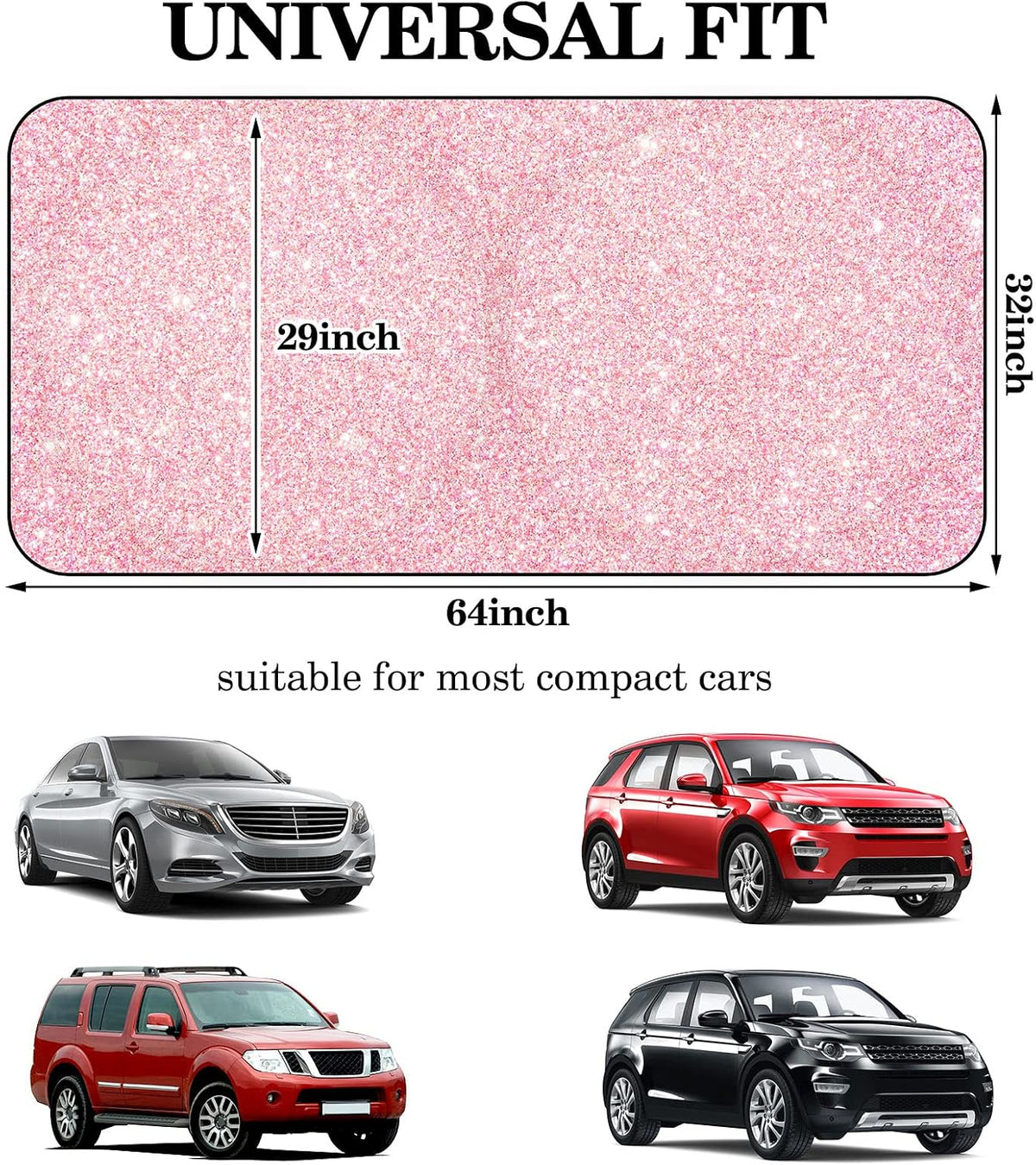 Windshield Sun Shade for Car Front Window Foldable UV Pink Sequins
