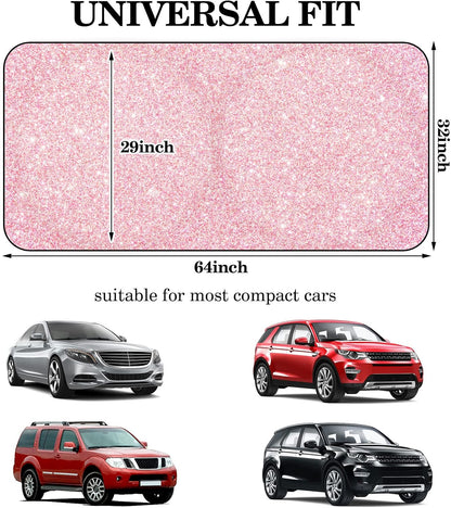 Windshield Sun Shade for Car Front Window Foldable UV Pink Sequins
